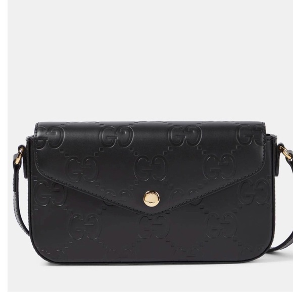 NWT Authentic Gucci Embossed Black Leather GG Mini Crossbody Purse - Picture 2 of 11